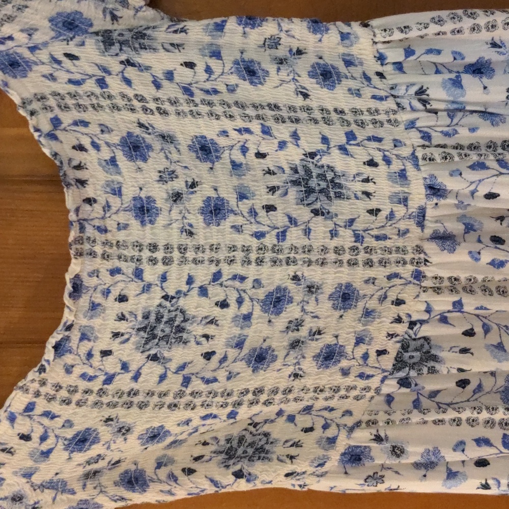 Old Navy Periwinkle Floral Shirred Off Shoulder Cap Sleeve Dress Size L - Picture 3 of 10